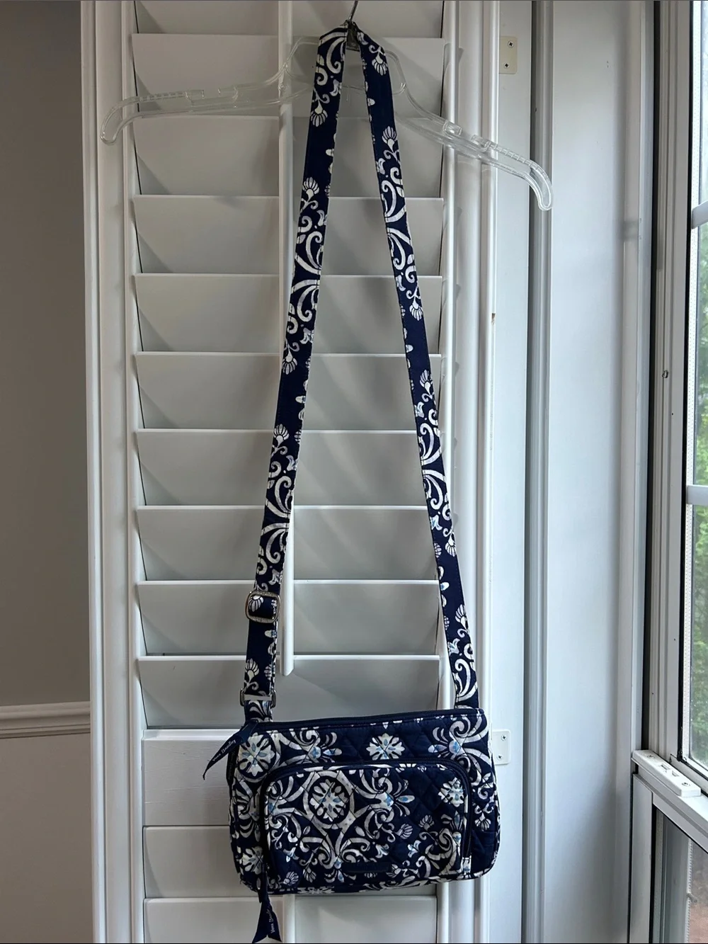Vera Bradley Steel Blue medallion Navy and White Quilted Floral Crossbody